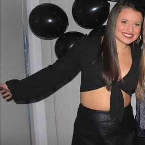 Show Me Your MuMu Black Tie-Front Crop Top